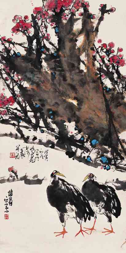张立辰 卢坤峰 1998年作 花鸟 立轴